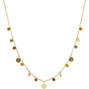 Collier Argent Doré Pampilles Et Pierres ?il De Tigre