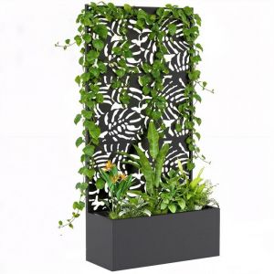 Outsunny Jardini&egrave;re avec treillis - avec brise-vue - pour plantes grimpantes - m&eacute;tal - 90 x 37,5 x 180 cm - noir