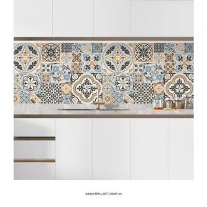 Cr&eacute;dence adh&eacute;sive sticker pour cuisine - Lumal&eacute;a - Effet carreaux de ciment - Adh&eacute;sif BRILLANT - 60x90 cm