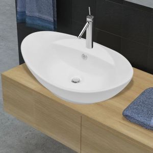 VidaXL Lavabo ovale en céramique avec trou de robinet