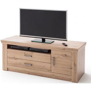 Pegane Meuble TV coloris ch&ecirc;ne - Longueur 144 x Hauteur 60 x Profondeur 55 cm -