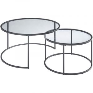 Tables basses gigognes en verre fumé - Marque - Modèle - Forme ronde - Style classique - Couleur noire