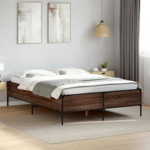 VidaXL Cadre de lit chêne marron 120x190 cm bois d'ingénierie et métal, lit, lit d'invité, lit double, meuble de chambre à coucher, sommier