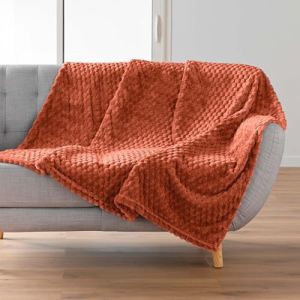 Douceur d'Intérieur, Plaid Doux (125 x 150 cm) Mini Frosty Terracotta, Flanelle Relief Unie