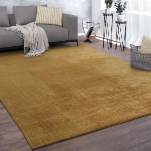 Paco Home - Tapis De Salon Poils Ras Lavable Monochrome Style Moderne Jaune 200x280 cm