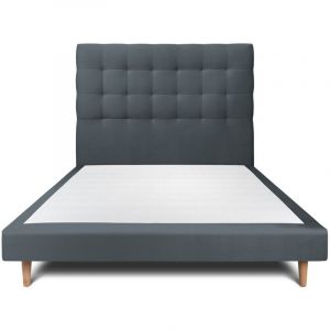 Lit avec tête de lit capitonnee velours et sommier tapissier Bleu - Hauteur totale : 29cm