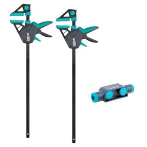 Wolfcraft Set de serre-joints à une main XL PRO ERGO, 3 pcs. -Force de serrage 150 kg - 8673060 - Serrage ergonomique pour une utilisation polyvalente et des ouvertures jusqu’à 1 060 mm