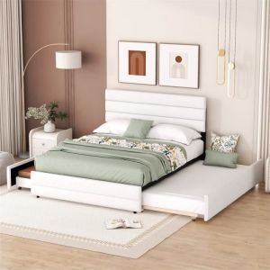 Fortuna Lai - Lit gigogne pour adulte et enfant 140 x 200cm & 90 x 190cm - Lit plate-forme extensible avec 2 tiroirs avec sommier à lattes et tête de