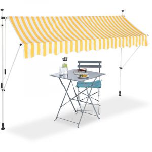 Image de Relaxdays Auvent rétractable Store 300 cm balcon marquise soleil terrasse hauteur réglable sans perçage, jaune-blanc