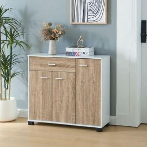 Commode Bobeck panneau de particules 72 x 80 x 28 cm blanc effet chêne [en.casa]