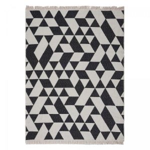 Unamourdetapis - Tapis kilim reversible en coton motif g&eacute;om&eacute;trique bi 80x150 cr&egrave;me et noir