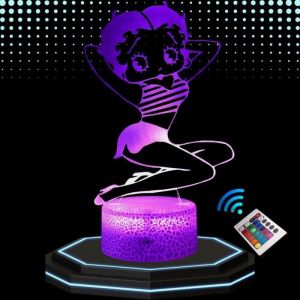 Lampe de Chevet 3D LED - Betty Boop - Veilleuse Tactile - 16 Couleurs - T&eacute;l&eacute;commande - Design Contemporain