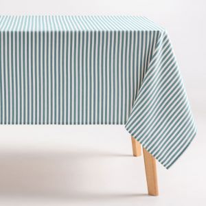 Nappe imperméable rayures toucher tissu aqua marine 160x180 cm