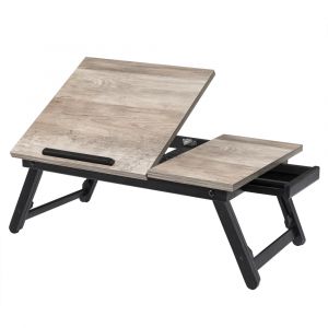 Songmics Table de lit support pour ordinateur portable pieds réglables grège
