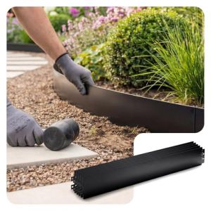 VOUNOT Bordure de Jardin Gazon en M&eacute;tal 25M Bordure de S&eacute;paration R&eacute;sistante Cl&ocirc;ture Flexible de Pelouse Epaisseur 0.7mm 100x13cm Lot de 25pcs pour Jardin Plantes Potager Noir