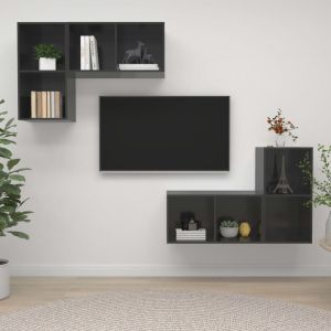 VidaXL Meubles TV muraux 4 pcs Gris brillant Aggloméré