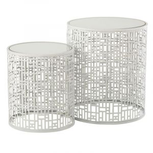 Image de Lot de 2 Tables Gigognes Design "Motif" 56cm Blanc Prix