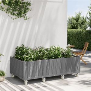 VidaXL Jardinière à Roulettes, Lit Surélevé de Jardin avec Roues, Pot de Fleurs, Bac à Plantes, Boîte de Plantation Patio Terrasse, Gris Clair PP