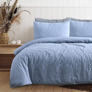 Sleepdown Parure de lit 100% Pur Coton uni avec Housse de Couette et taies d'oreiller - Doux et Facile d'entretien - King Size (230 x 220 cm) - Bleu Denim