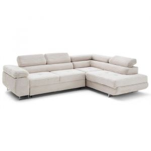 Canap&eacute; d'angle droit convertible 5 places en velours grosses c&ocirc;tes