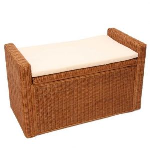 Image de Mendler Coffre de stockage, banquette M92 rotin avec coussin Kissen 88cm ~ doré