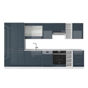 Cuisine Fame-Line, 355 cm sans plan de travail, bleu foncé brillant/blanc, Vicco