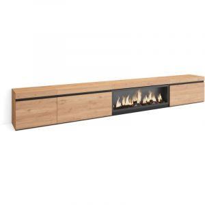 Meuble tv, Banc T&eacute;l&eacute;, Grand espace de Rangement, 317x45x35 cm, Chemin&eacute;e &eacute;lectrique xxl, Style moderne, Ch&ecirc;ne - Skraut Home