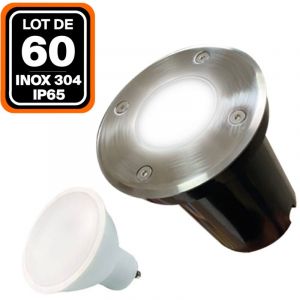 Europalamp Lot 60 Spots Encastrable de Sol Rond Inox 304 Exterieur IP65 + Ampoule GU10 5W Blanc Neutre 4500K - Blanc Neutre 4500K