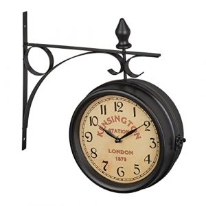 Relaxdays Horloge Murale, Design rétro, décoration, analogique, Fonctionne avec 2 Piles, HLP : 33 x 34 x 10 cm, Noire