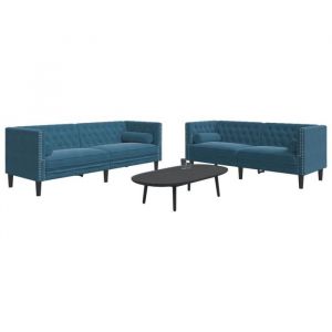 VidaXL Ensemble de canapé Chesterfield et traversins 2pcs bleu velours