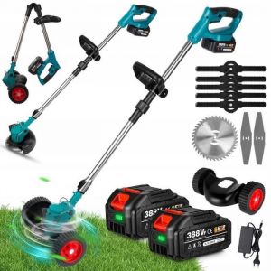 Yofidra Coupe-gazon électrique sans fil Coupe-herbe Désherbeur avec Roue + 2 Batteries