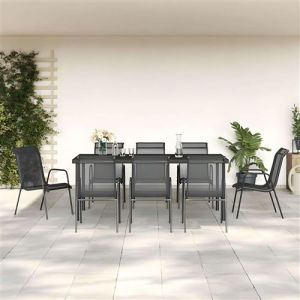 VidaXL Ensemble à manger de jardin 9 pcs noir textilène et acier