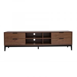 Miliboo Meuble TV vintage finition bois fonc&eacute; noyer et m&eacute;tal noir avec rangements L180 cm SARTO
