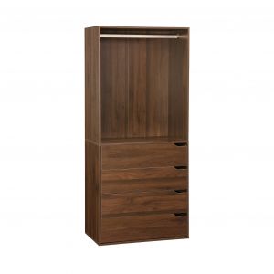 Module dressing avec 4 tiroirs et 1 penderie noyer. panneaux stratifiés
