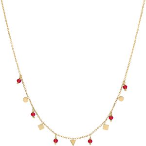 Collier Argent Dor&eacute; Pampilles De Forme G&eacute;om&eacute;trique Et Pierre Onyx Rouge
