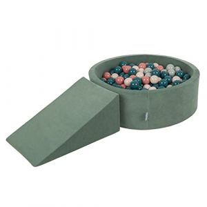 Velvet Aire De Jeux En Mousse Avec Rond Piscine à Balles Pour Enfants (200 Balles), Vert Forêt: Turquoise Foncé/Beige Pastel/Gris De Vert/Saumon