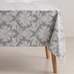 Nappe en coton jacquard antitaches floral gris 140x200 cm