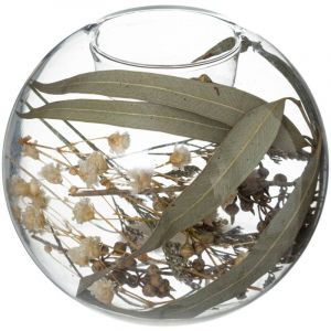 Atmosphera - Photophore avec Fleurs sech&eacute;es Folk - Verre - D10 cm - Vert