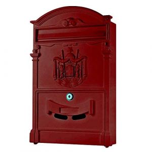 Boîte aux lettres Retro avec fente A4, fonte d'aluminium et acier, environ 25,5 x 8,6 x 41 cm, rouge - Melko