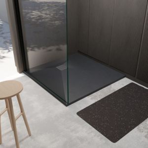 Aurlane Receveur en Resine SMC Effet Pierre Noire 90x90cm - Grille Inox - ROCK 2