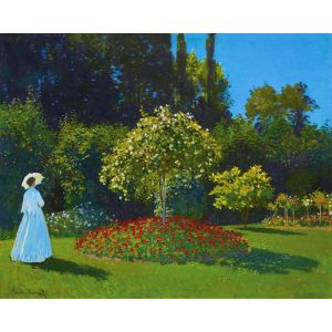 Figured'Art Peinture par Numéro Adulte avec Cadre Dame en blanc au jardin - Monet - Activité Manuelle Kit de Loisir Créatif DIY Numéro d'Art Complet - 40x50cm toile tendue sur châssis