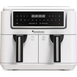 Turbotronic AF118 Double Airfryer XXL - Friteuse digitale à air chaud - Double panier - 7.6L - 2x 3.8L - 12 programmes - Ecran tactile - Blanc