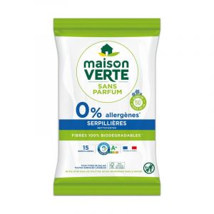 Maison Verte Pack de 3 - paquets de 15 serpillères biodégradables -15 serpillères