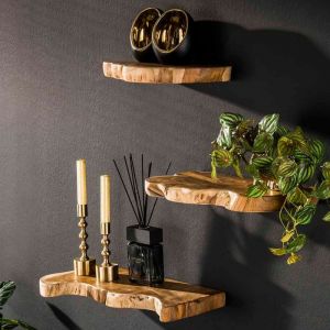 M&S Lot de 3 étagères murales 25,45 et 55 cm en teck naturel