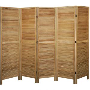 Image de Pegane Paravent persienne de 5 pans en bois, coloris brun clair - Dim : H170 x L200cm -