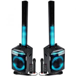 Pack Sonorisation Pickering Solo-Array 2 Enceintes pour DJ Evenements - 2x400W -Satellites Caissons - LED USB/BT/TWS +4 Micros