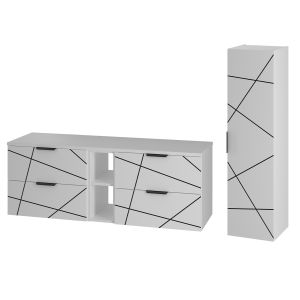 Petits-meubles - Ensemble meuble double vasque 140cm 2 niches et colonne Teren Blanc