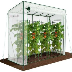 VOUNOT Serre de Jardin à Toit Incliné Serre à Tomate avec Grande Porte et 2 Fenêtres pour Légumes Plantes Fleurs Bâche PE Renforcée 135g/m2 Protéger Vos Plantes en Toutes Saisons 200x77x170cm Blanc