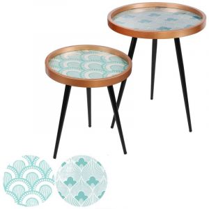 Image de Urban living 2 Tables d'appoint design Art Déco - Bleu et blanc