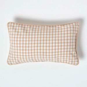 Homescapes - Housse de coussin Beige &agrave; carreaux Vichy, 30 x 50 cm - Beige
